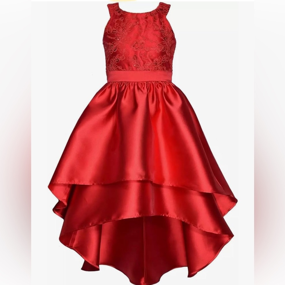 Bonnie Jean Red Asymmetrical Halter Gown for Holiday/ Christmas/ Weddings